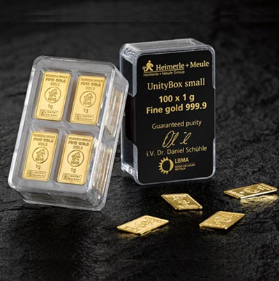 100 x 1 gram zlata (UnityBox) | Heimerle + Meule